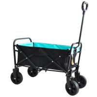 Folding Wagon Garden Shopping Beach Cart (black+blue)