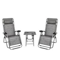 2PCS Zero Gravity Lounge Chair Grey with Portable Cup Holder Table  YJ