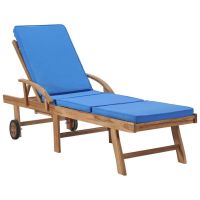 Sun Lounger with Cushion Solid Teak Wood Blue