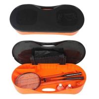 Bosonshop Portable Badminton Net Set Storage Box Base with 2 Battledores 2 Shuttlecocks Large, Orange