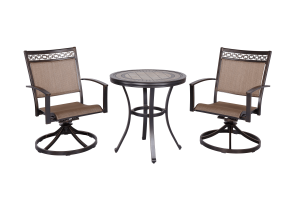 3 Piece Bistro Set w/ Porcelain Top Dining Table & Swivel Rocker Chairs