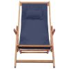 Folding Beach Chair Fabric and Wooden Frame Blue