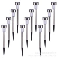 Factory wholesale stainless steel solar light lawn lamp LED garden light tube lamp foreign trade cross border explosion (style: Warm light 12PC)