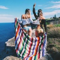National wind beach blanket beach towel (Color: Beige)