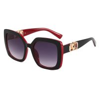 Women's Square Frame Versatile Gradient Sunglasses (Color: Inner red frame double gray film)