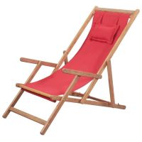 Folding Beach Chair Fabric and Wooden Frame Red (Color: Red)