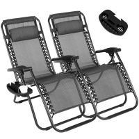 2 Pcs Zero Gravity Outdoor Lounge Chairs Patio Adjustable Folding Reclining Chairs Beach Chairs XH (Color: As Picture)