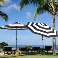 9 Ft Outdoor Patio Tilt Market Enhanced Aluminum Umbrella 8 Ribs, 7 Colors / Patterns Available (Color: Black & White)