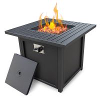 28' Slat Top Gas Fire Pit Table (Color: Black-Upland Brand)