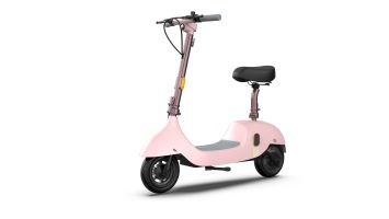 OKAI Beetle Electric Scooter with Seat, Up to 25 Miles Range & 15.5MPH, Modern Moped Scooter Bike with 10inch Vacuum Tires (Color: Pink)