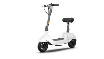 OKAI Beetle Electric Scooter with Seat, Up to 25 Miles Range & 15.5MPH, Modern Moped Scooter Bike with 10inch Vacuum Tires (Color: White)
