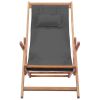 Folding Beach Chair Fabric and Wooden Frame Gray